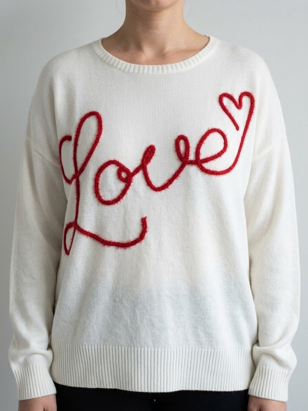 33 Degrees White Love Heart Chenille Script Sweater XXL NWOT
